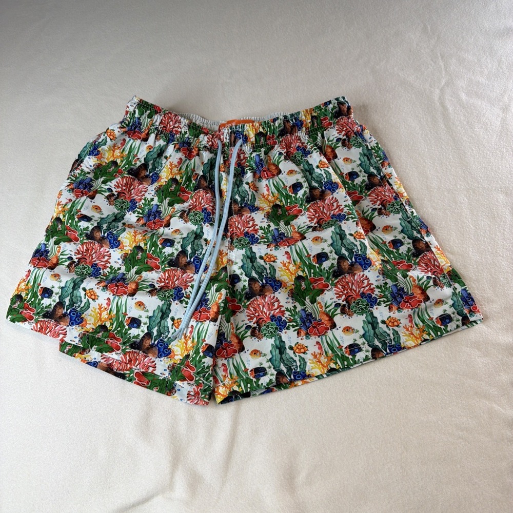 Happy Hour Swim Trunks Men's Size S Tropical Coral Reef Fish Print Shorts